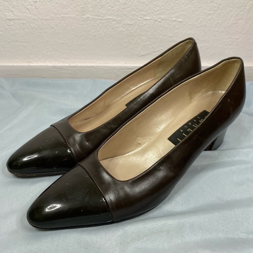 Amalfi Made In Italy leather toe Brown Heels Size 8 Narrow